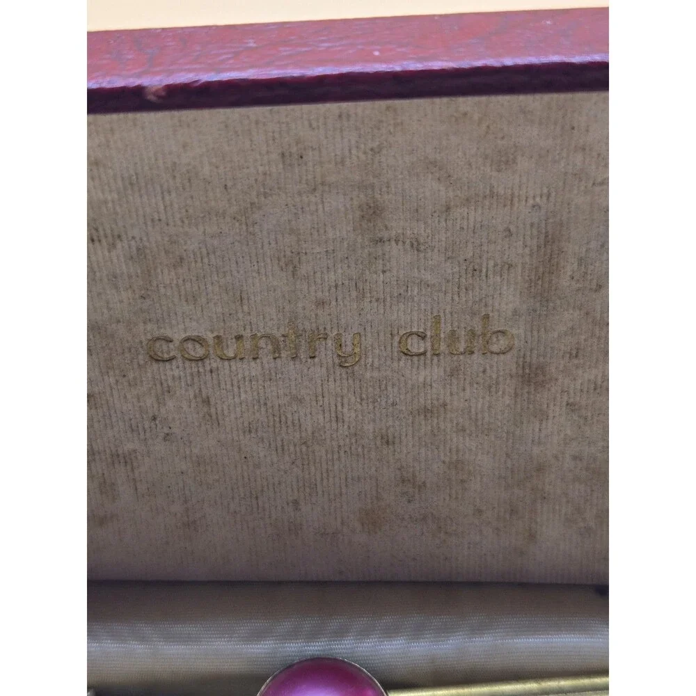 Vintage Country Club Gold Tone Pink Tie Pin & Cufflinks (GS-21)